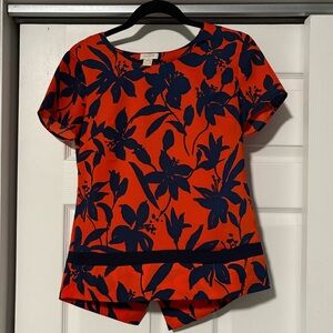 J. Crew Red and Navy Floral Top